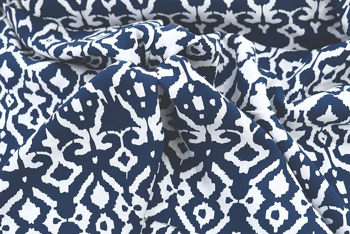 Штапель принт/узор белый на темно-синем 1374-PY/D#52/C#5