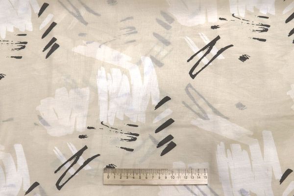 Шелк TENCEL принт/мазки бело-черные на бежевом 4225-PY/D#7/C#1