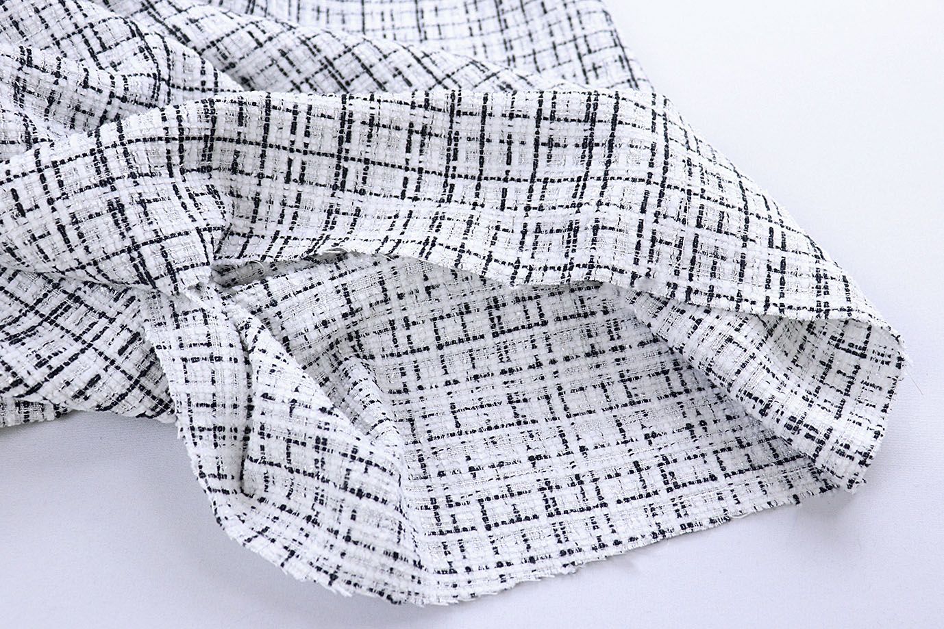 Пальтовая ткань "Шанель" принт/клетка черно-белая 1361-6536/C#3 (50311)