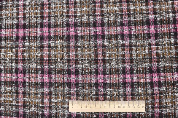 Трикотаж жаккард принт/клетка коричнево-розовая 3257-22-PY/D#11/C#1