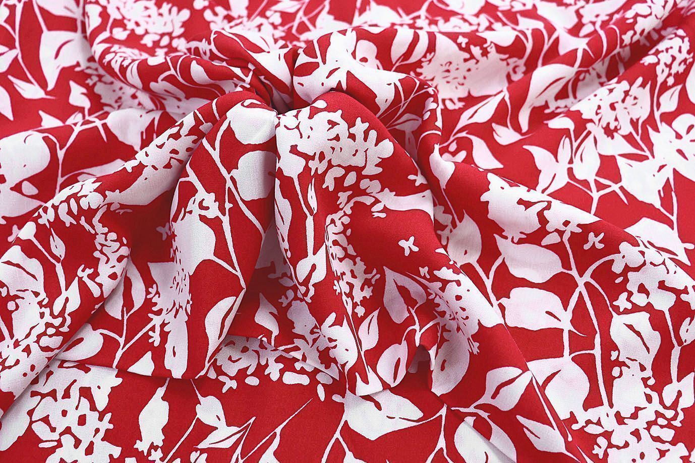 Штапель принт/цветы белые на красном 1374-PY/D#4/C#2