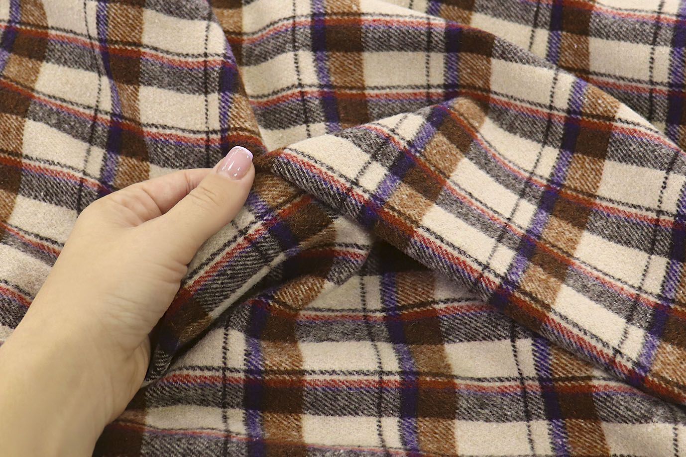 Пальтовая ткань принт/клетка молочно-коричневая AP210426031/D#908-5115/C#1