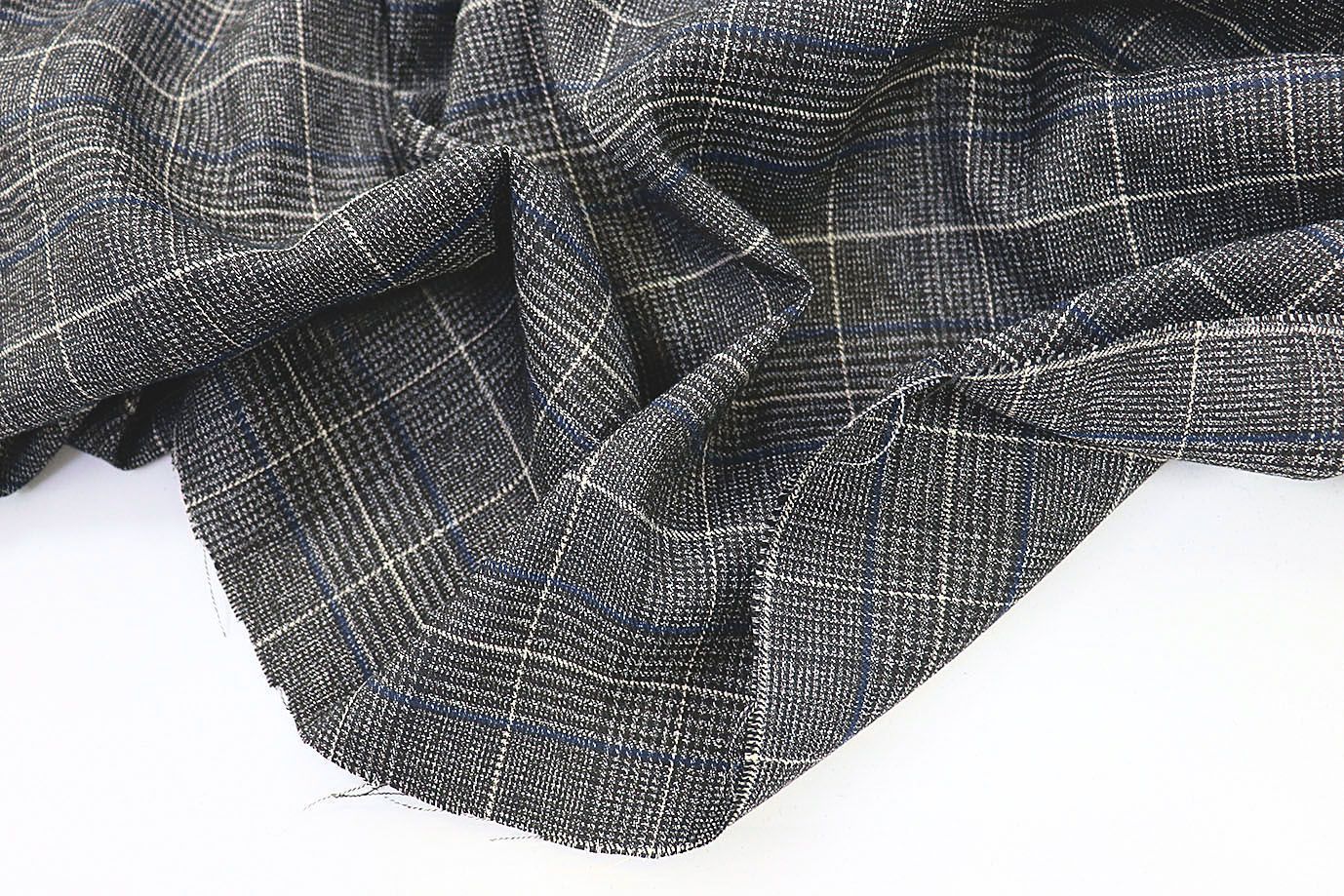 Костюмная ткань принт/клетка бело-синяя на сером 2199/D3/C4