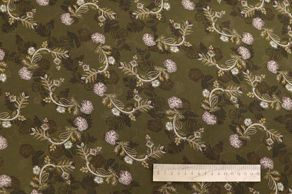 Шифон принт/цветы бежево-оранжевые на зеленом 4247-PY/D#3/C#3