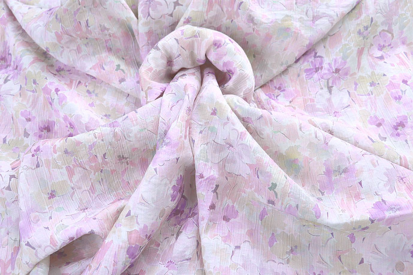 Лен "Медея" принт/цветы фиолетово-желтые на белом 4098-PY/D#3/C#3