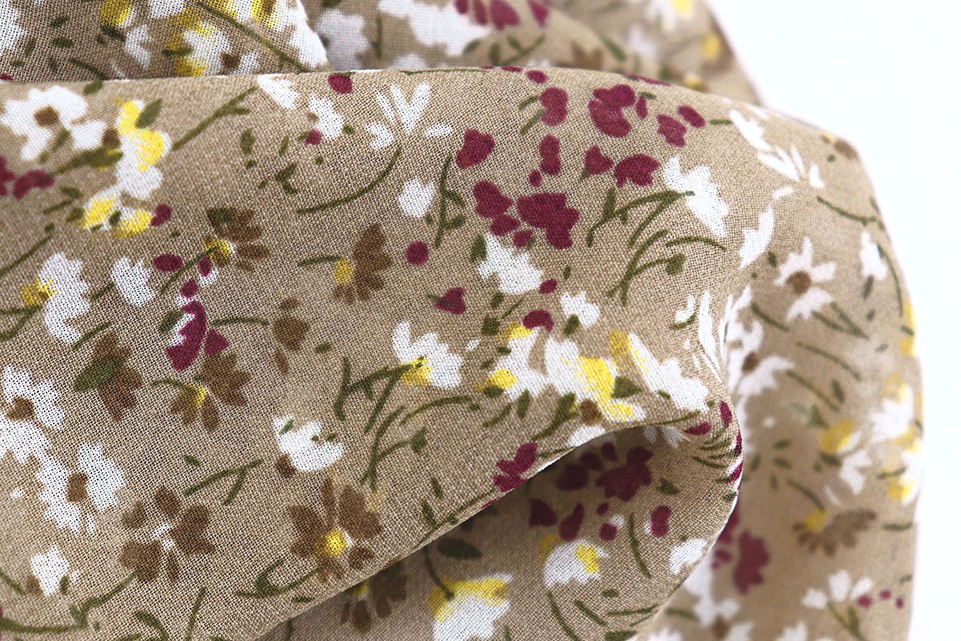 Шифон принт/цветы белые на светло-коричневом 3707-PY/D#51/C#2