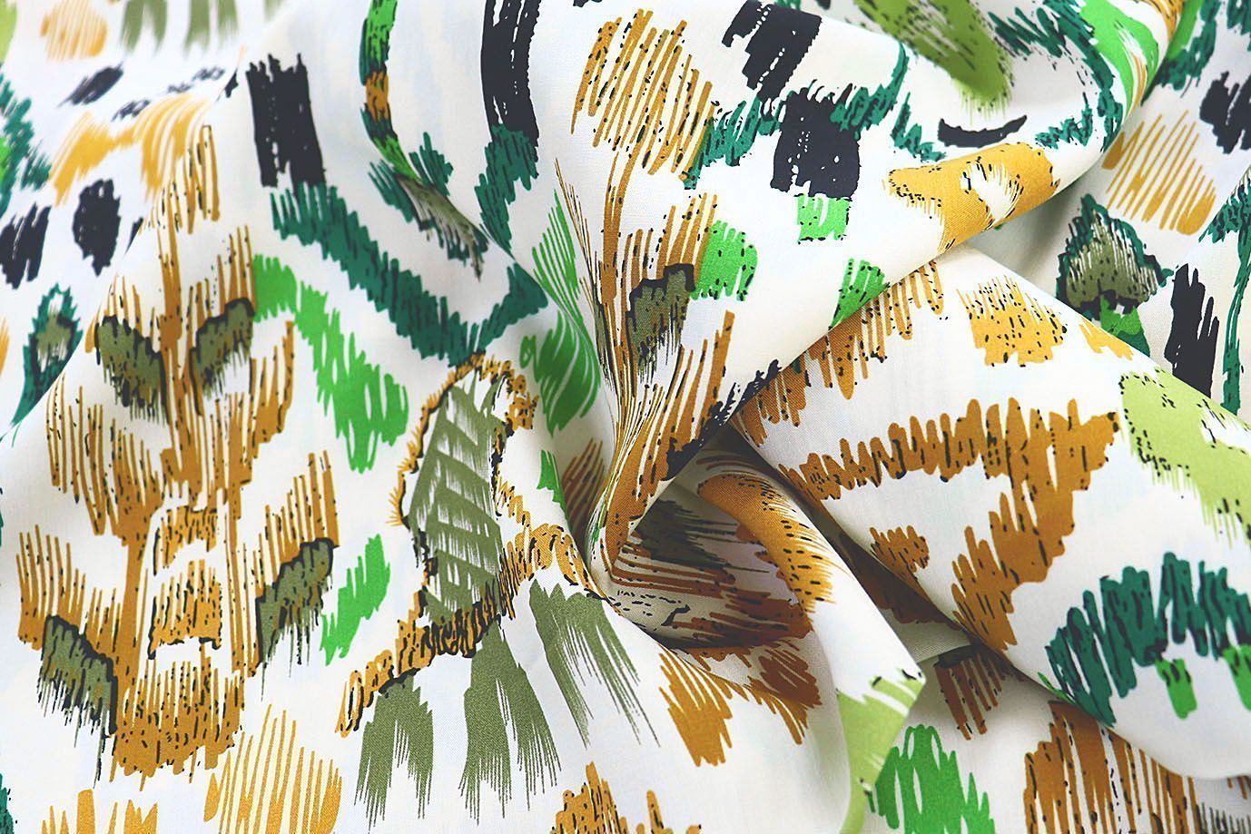 Штапель принт/зелено-оранжевый на белом 3858-PY/D#2/C#2