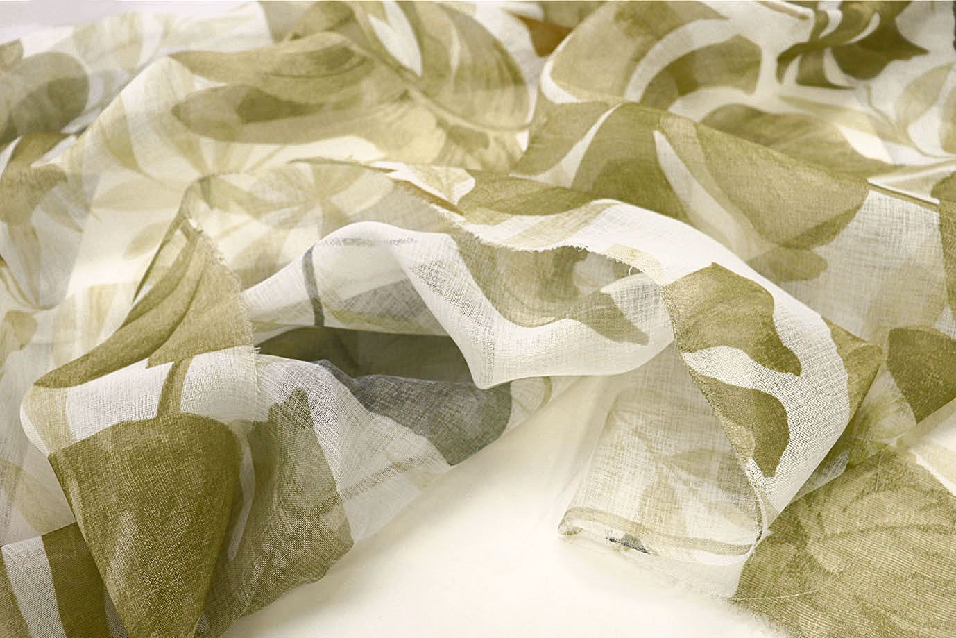 Тюль принт/листья серо-зеленые WBC23/C#1A