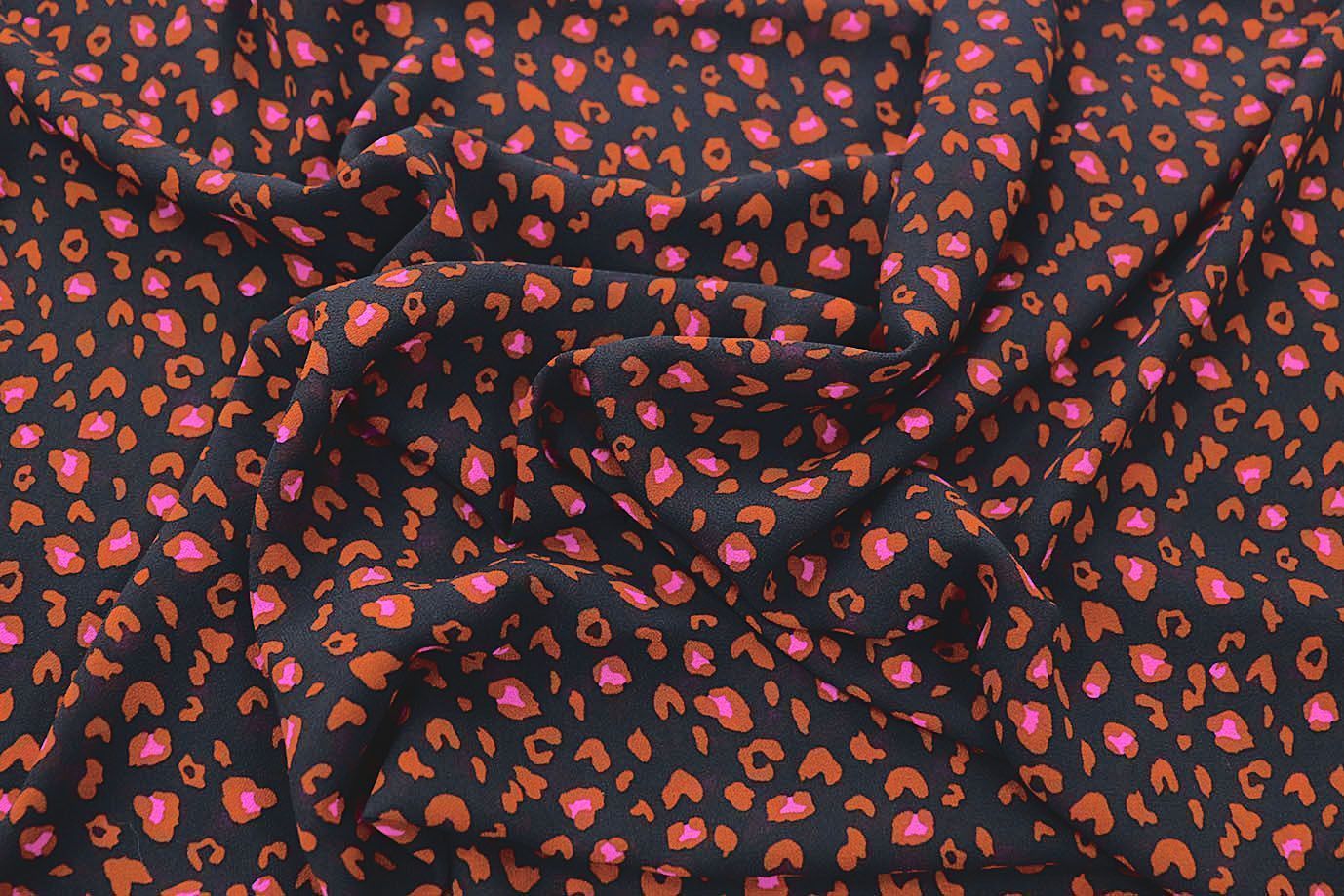 Шифон принт/пятна оранжево-розовые на черном 3391-PY/D#9769-93/C#1