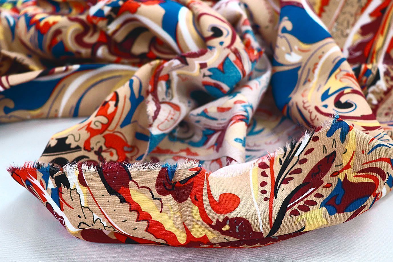 Штапель принт/узор сине-оранжевый на бежевом 1374-PY/D#2/C#2