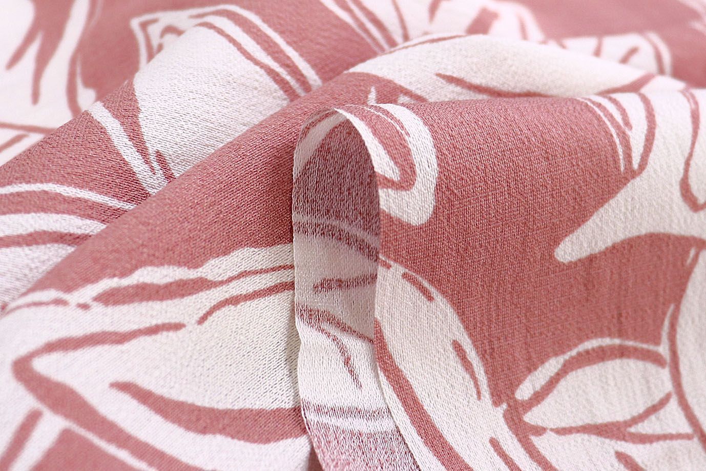 Лен БОХО принт/листья белые на персиковом 3815-PY/D#1/C#5