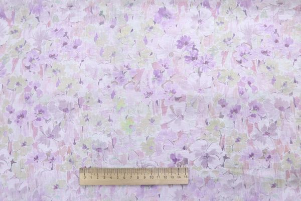 Лен "Медея" принт/цветы фиолетово-желтые на белом 4098-PY/D#3/C#3