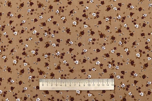 Штапель принт/цветы бело-бордовые на терракотовом 4205-PY/D#3/C#3