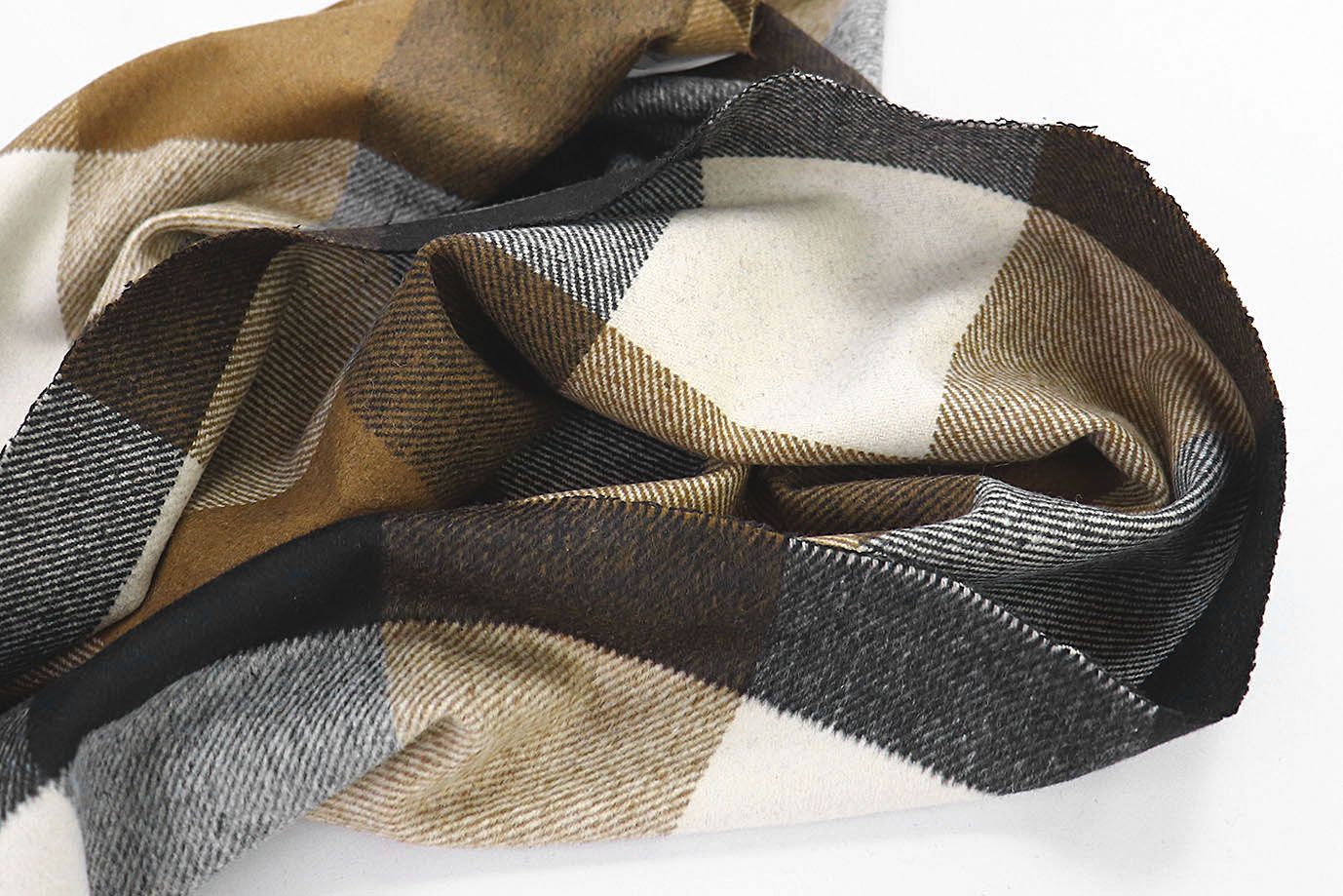 Пальтовая ткань "Микроворса" принт/клетка черно-коричневая на белом 778-90135/C#8011-3