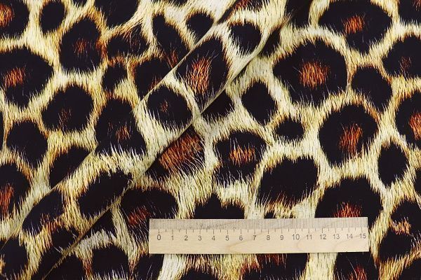Штапель принт/леопард черно-оранжевый на молочном 1375-PY/D#10/C#1