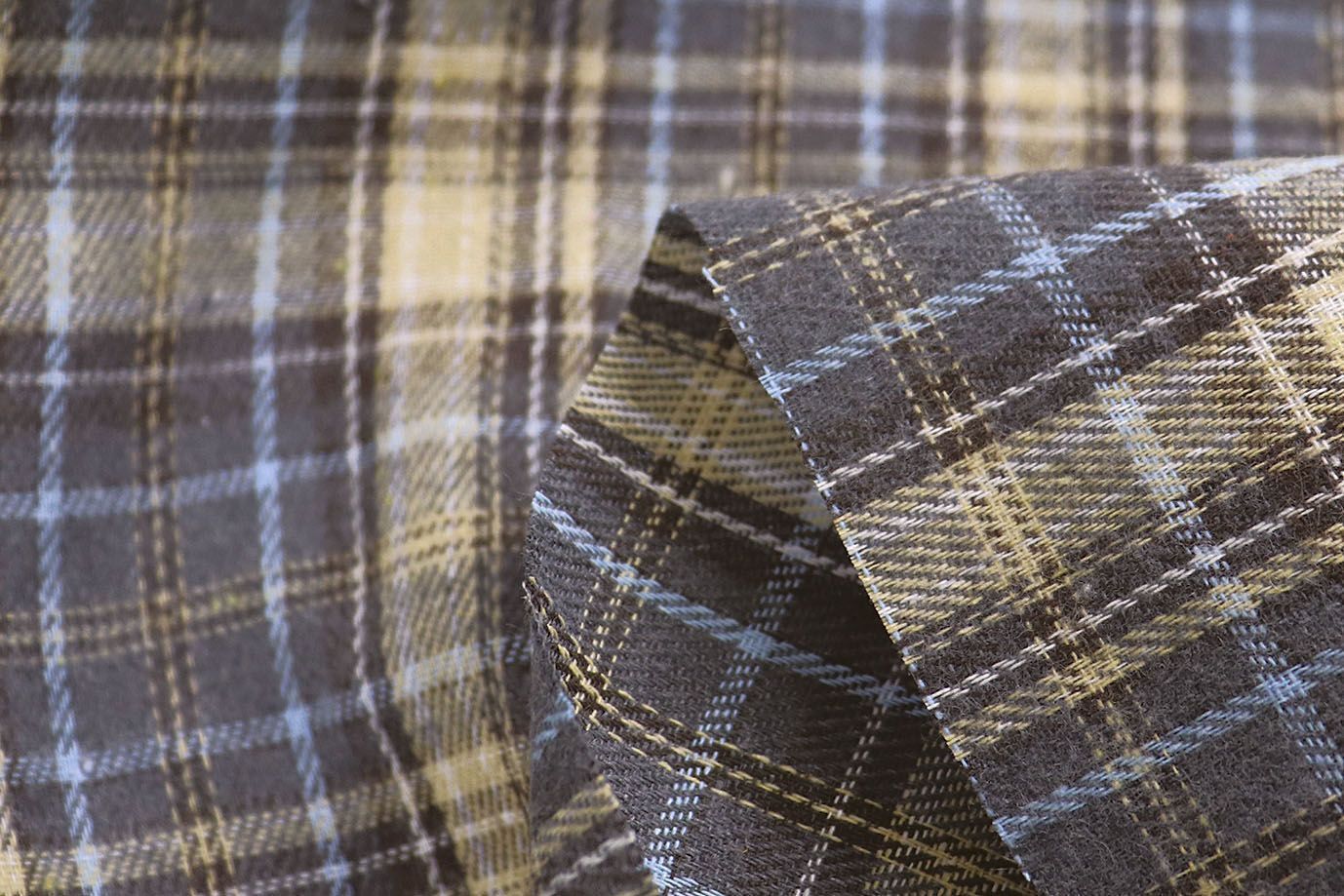 Рубашечная ткань принт/клетка желто-голубая на темно-сером 1418-PY/D#15/C#3