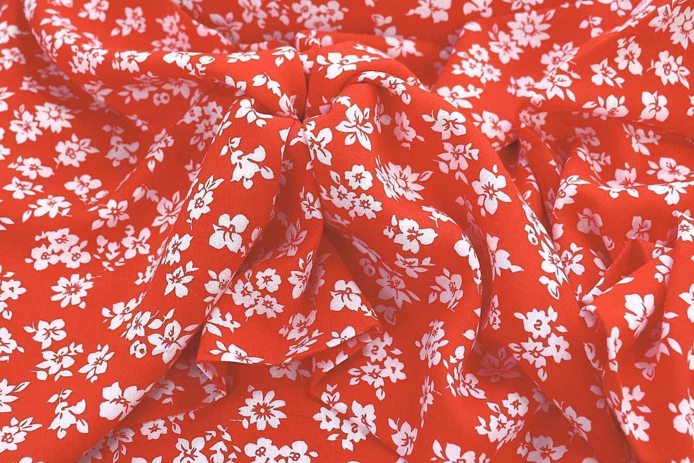 Штапель принт/цветы белые на оранжевом 1374-PY/D#33/C#1
