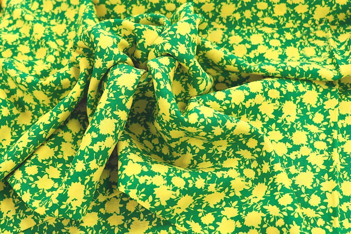 Штапель принт/цветы желтые на зеленом 1374-PY/D#23/C#5
