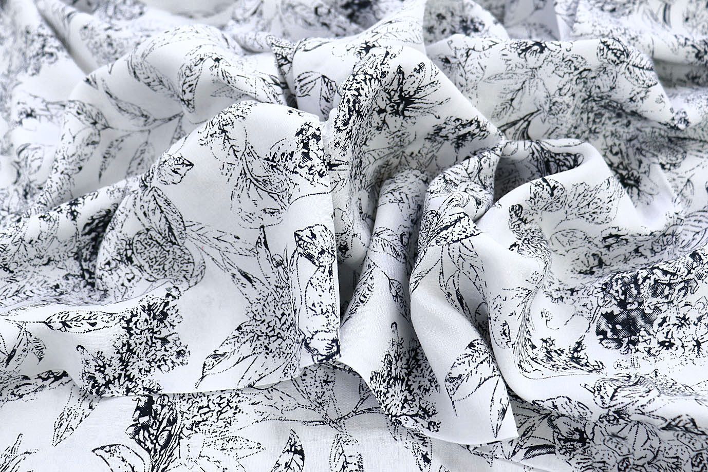 Штапель принт/цветы черные на белом 3861-PY/D#13/C#2