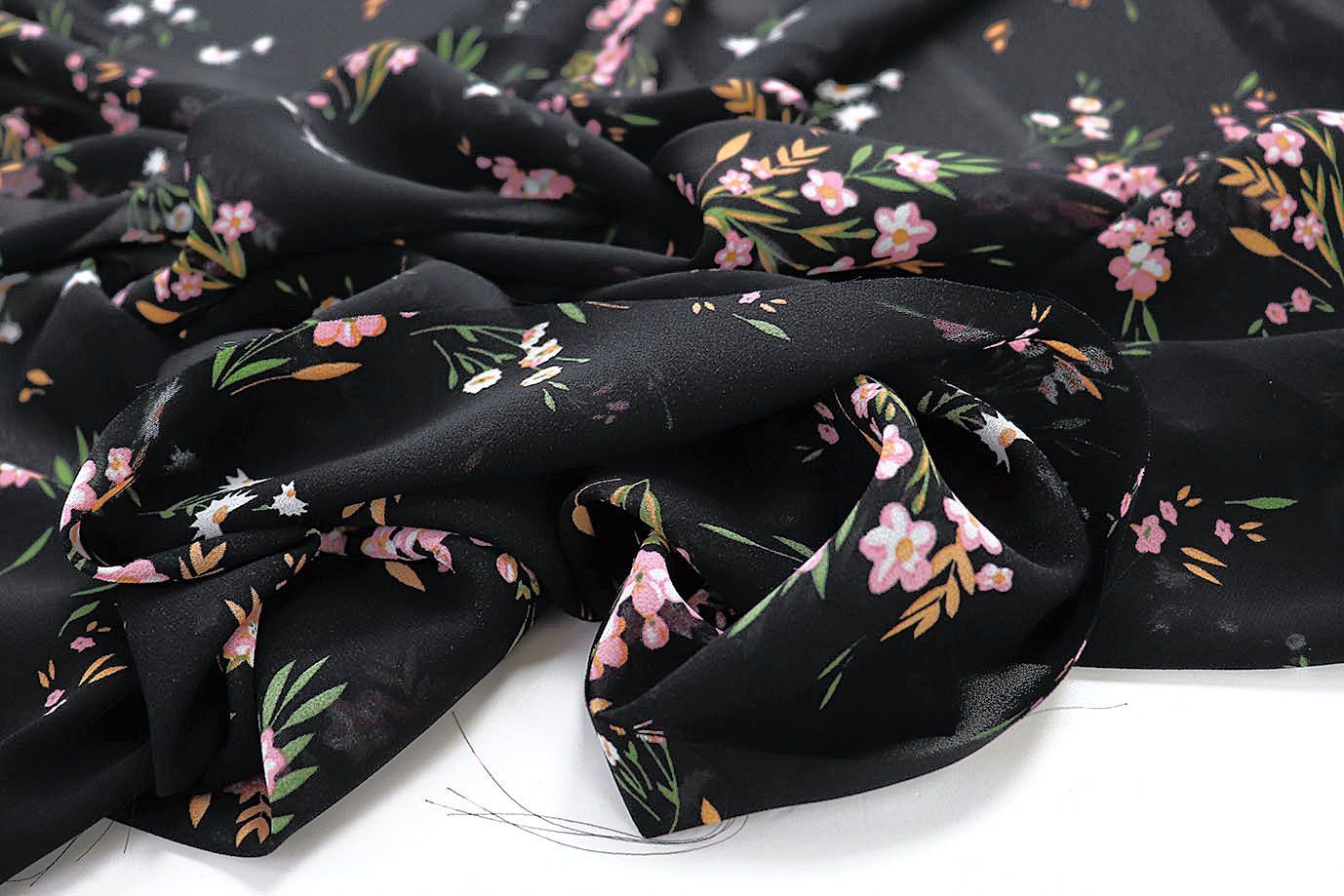 Шифон принт/цветы бело-розовые на черном 3926-PY/D#8/C#3