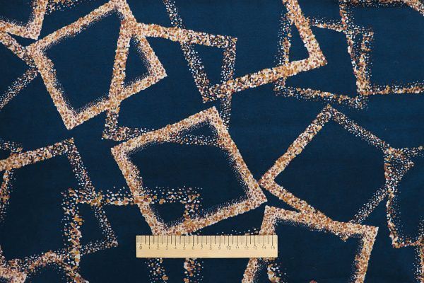 Трикотаж "Модал" принт/квадраты бежево-коричневые на синем 3602-PY/D#9/C#1