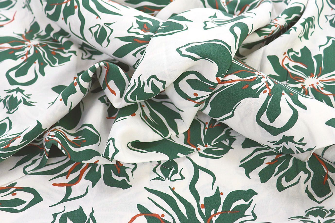 Штапель принт/цветы зеленые на белом 3858-PY/D#9/C#1