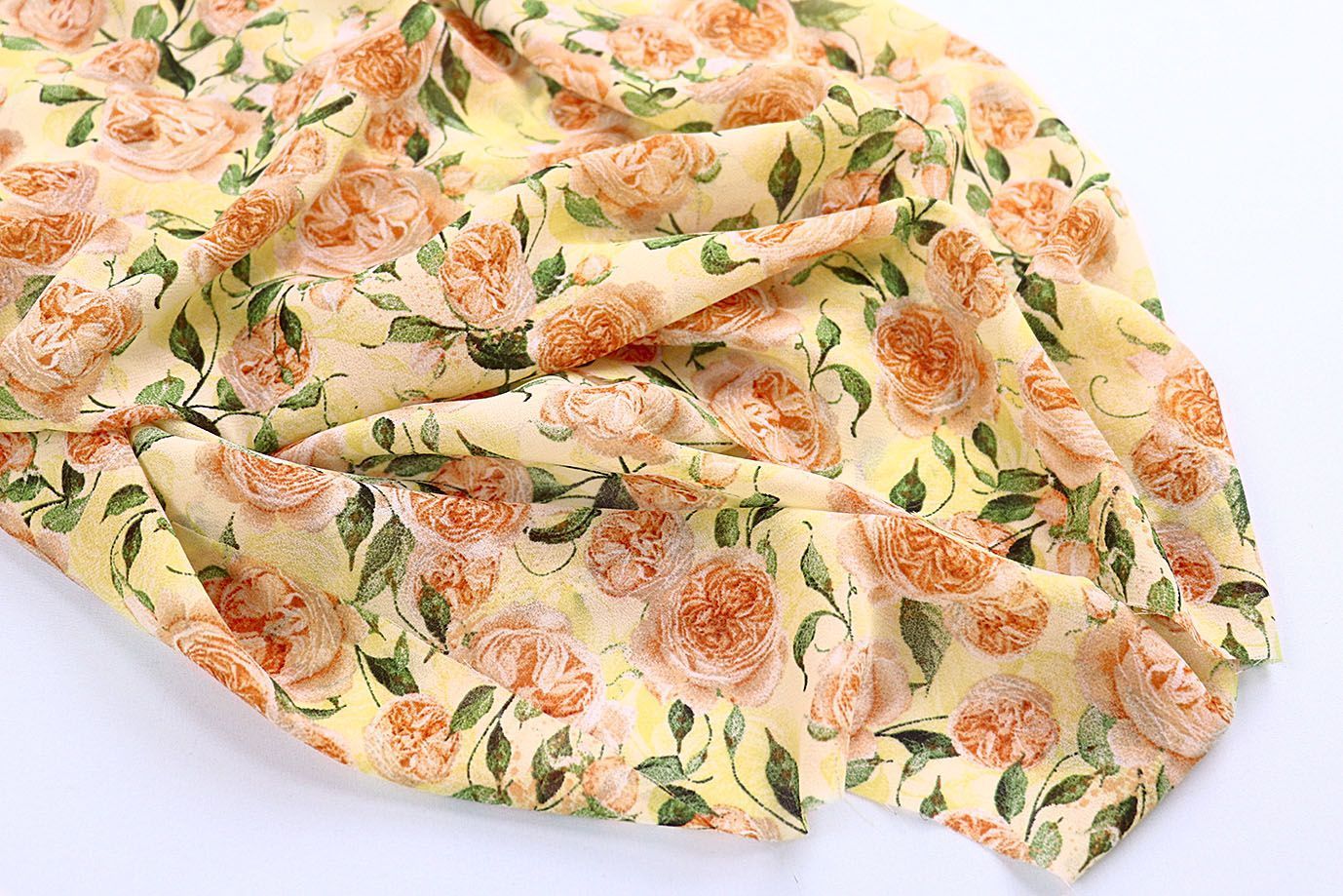 Шифон принт/розы оранжевые на желтом 4247-PY/D#1/C#1