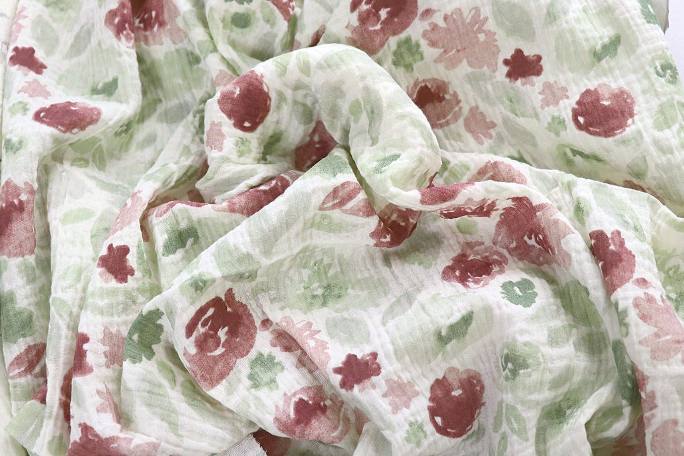 Муслин принт/цветы бордово-зеленые на молочном 4017-PY/D#13