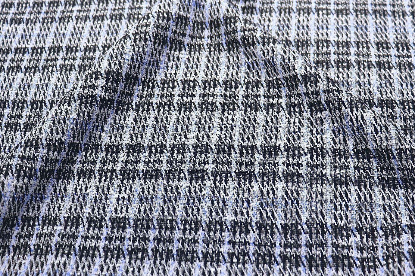 Трикотаж жаккард принт/клетка сине-серая 3257-22-PY/D#13/C#2