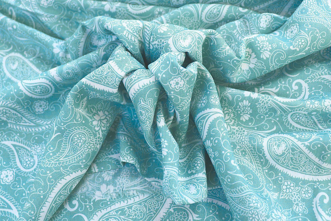 Штапель принт/узор белый на бирюзовом 1374-PY/D#27/C#3