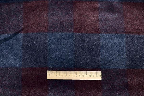 Пальтовая ткань "Микроворса" принт/клетка сине-бордовая 778-90135/C#8042-2