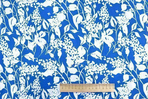 Штапель принт/цветы белые на синем 1374-PY/D#4/C#1