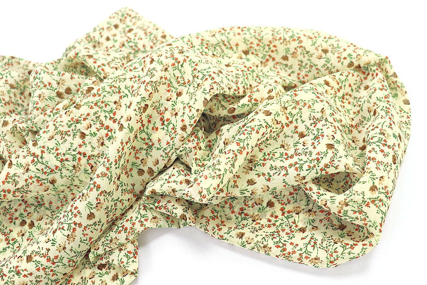 Шифон принт/цветы песочные на желтом 3707-PY/D#6/C#3