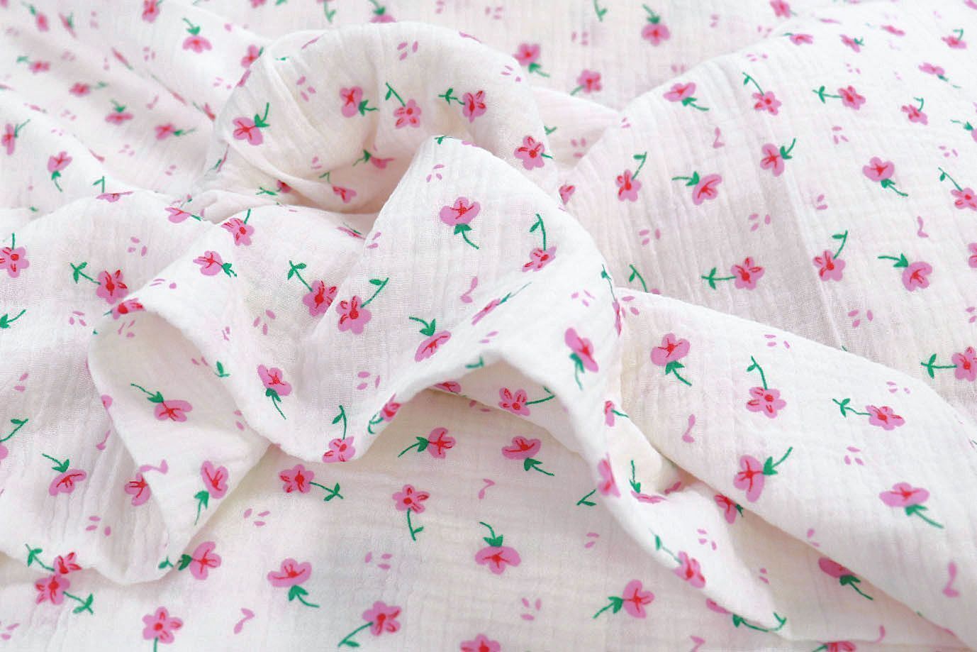 Муслин принт/цветы розовые на белом 1393-PY/D#22/C#1