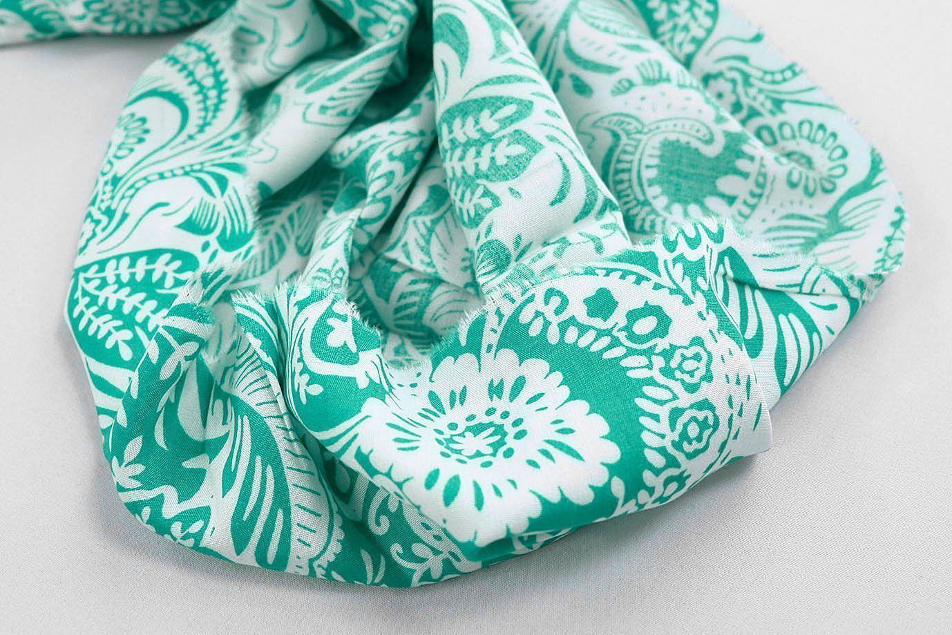 Штапель принт/узор белый на бирюзовом 1374-PY/D#39/C#1