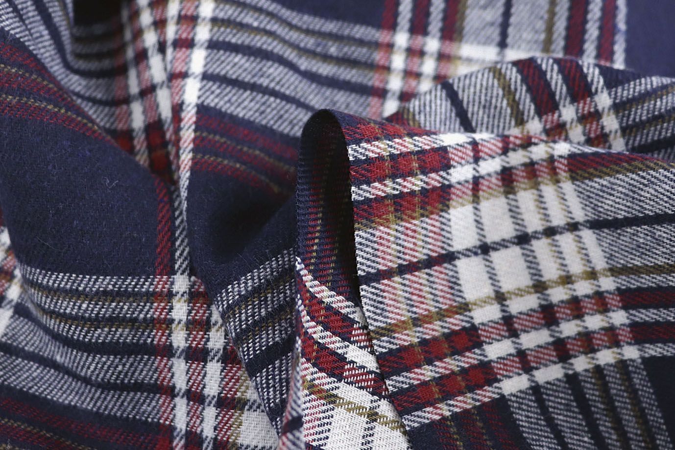 Рубашечная ткань принт/клетка бело-бордовая на синем 1418-PY/D#9/C#1