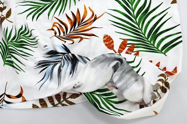 Штапель твил принт/листья зелено-коричневые на белом 4011-PY/D#3/C#1