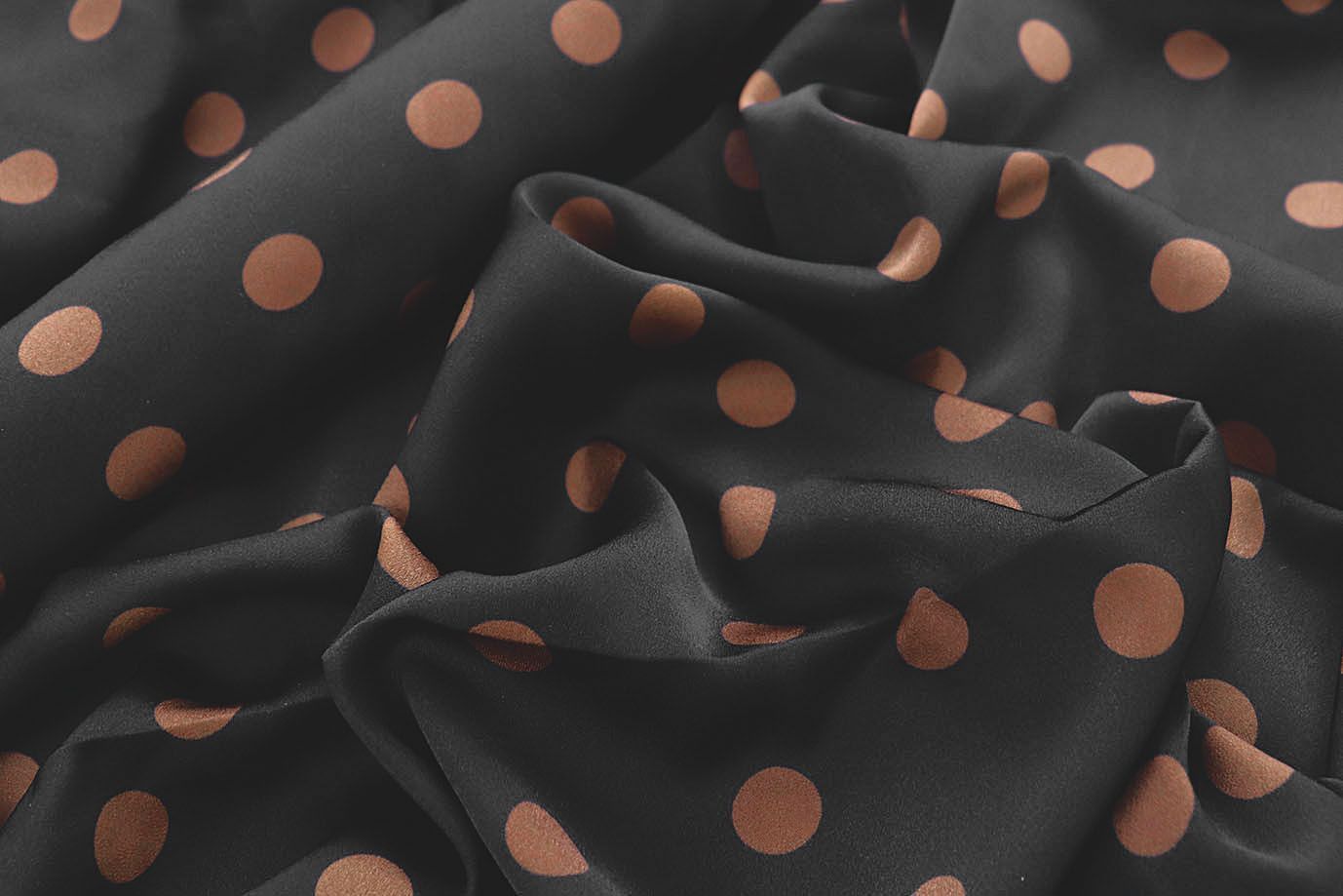 Сатин "Мадонна" стрейч принт/горох коричневый на черном 4034-PY/D#2/C#6