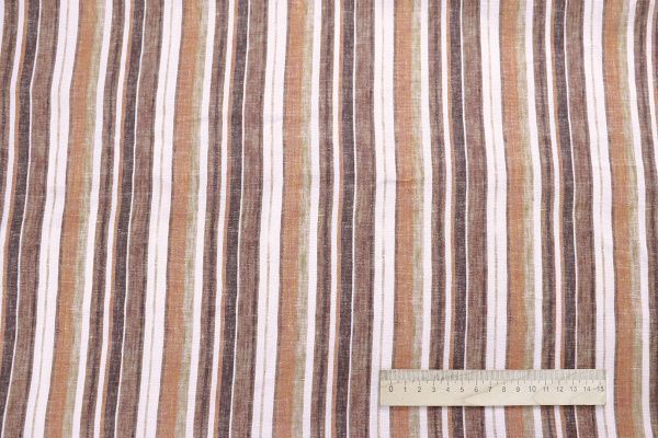 Лен принт/полоска коричнево-оранжевая 4195-PY/D#4/C#1