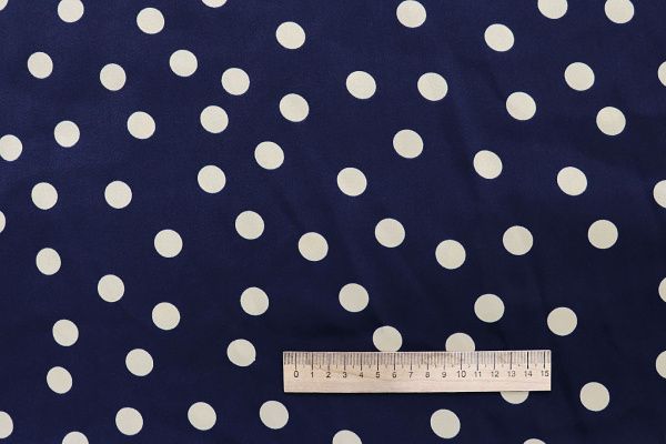 Сатин "Мадонна" стрейч принт/горох белый на синем 4034-PY/D#2/C#4