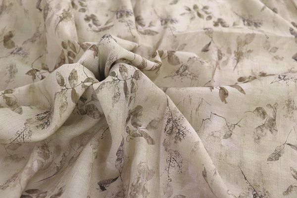 Лен "Медея" принт/листья коричневые на бежевом 3970-PY/D#1/C#1