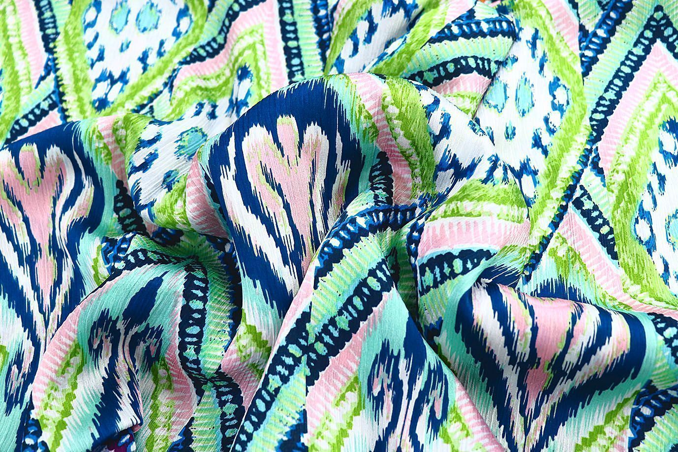 Сатин "София" креш принт/сине-зеленый 3608-PY/D#2/C#1