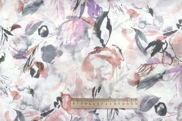 Шелк TENCEL принт/цветы красно-серые на белом 4225-PY/D#5/C#2