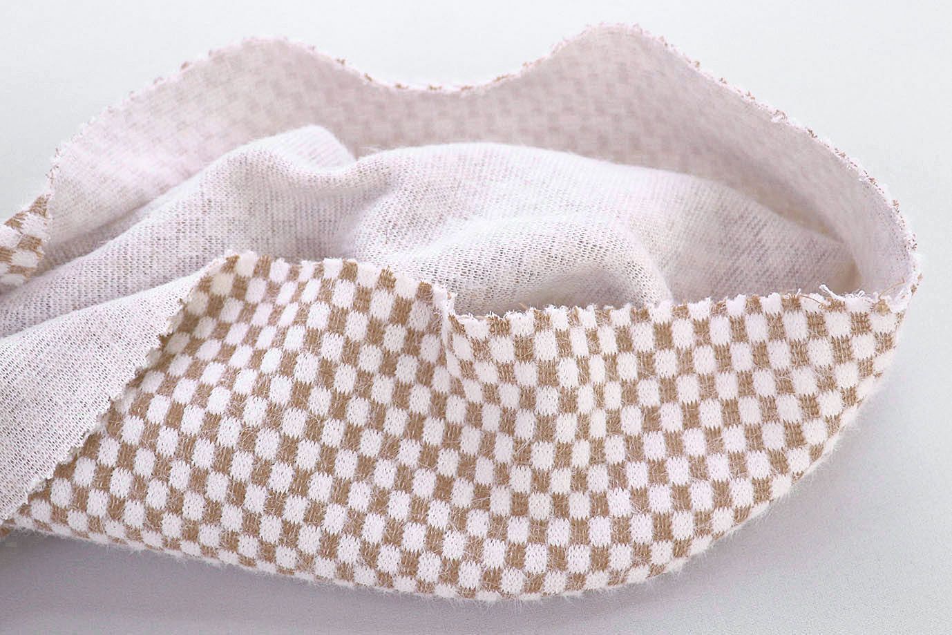 Трикотаж "Альпака" жаккард/клетка бело-персиковая 3761-PY/D#1/C#4