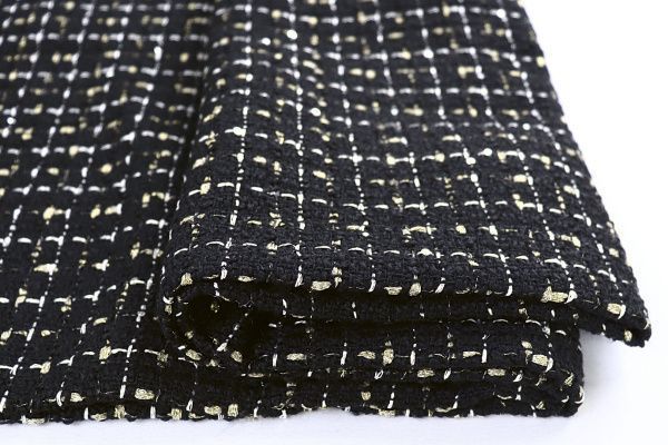 Костюмная ткань "Шанель" с люрексом и пайетками/бело-желтый на черном 1423-PY/C#1