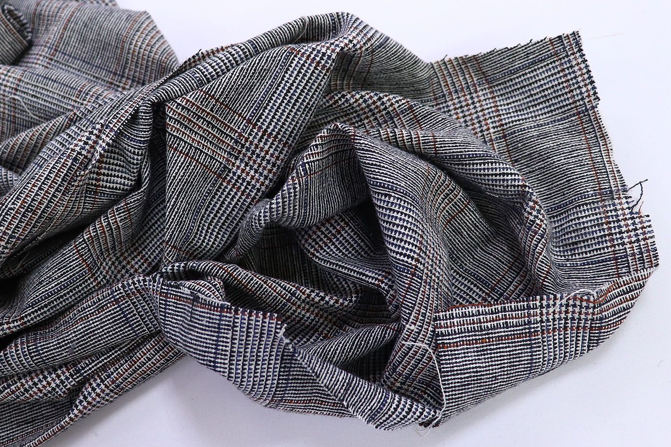 Костюмная ткань Твид принт/клетка сине-коричневая на белом 13338C/C#1 (PG263)