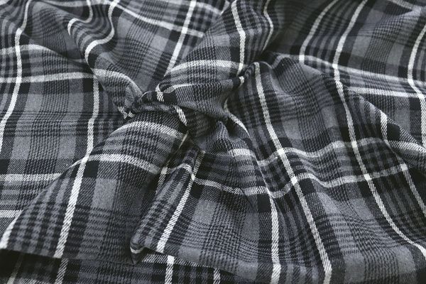 Рубашечная ткань принт/клетка белая на сером 1418-PY/D#8/C#2