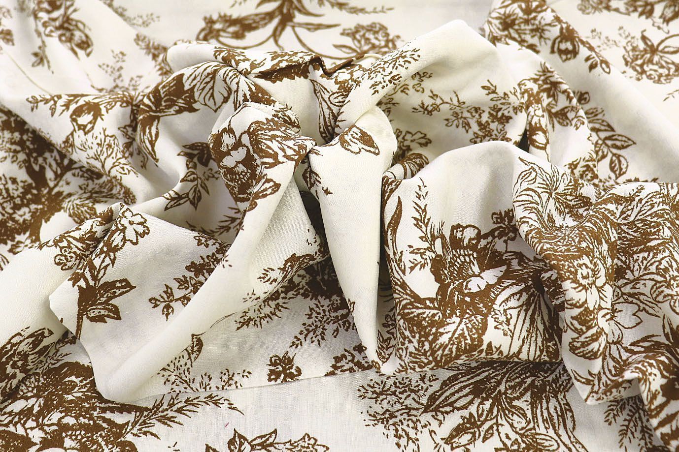 Штапель принт/цветы коричневые на молочном 1374-PY/D#42/C#2