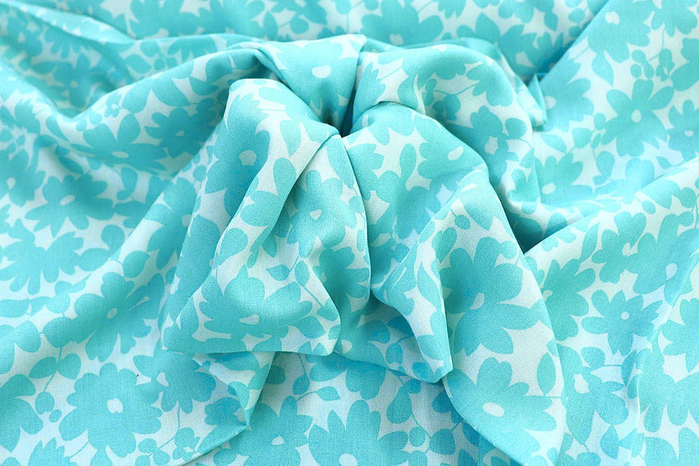 Штапель принт/цветы бирюзовые на белом 1374-PY/D#11/C#4