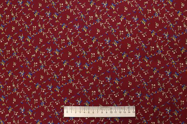 Штапель принт/цветы желто-синие на бордовом 1443-PY/D#6/C#2